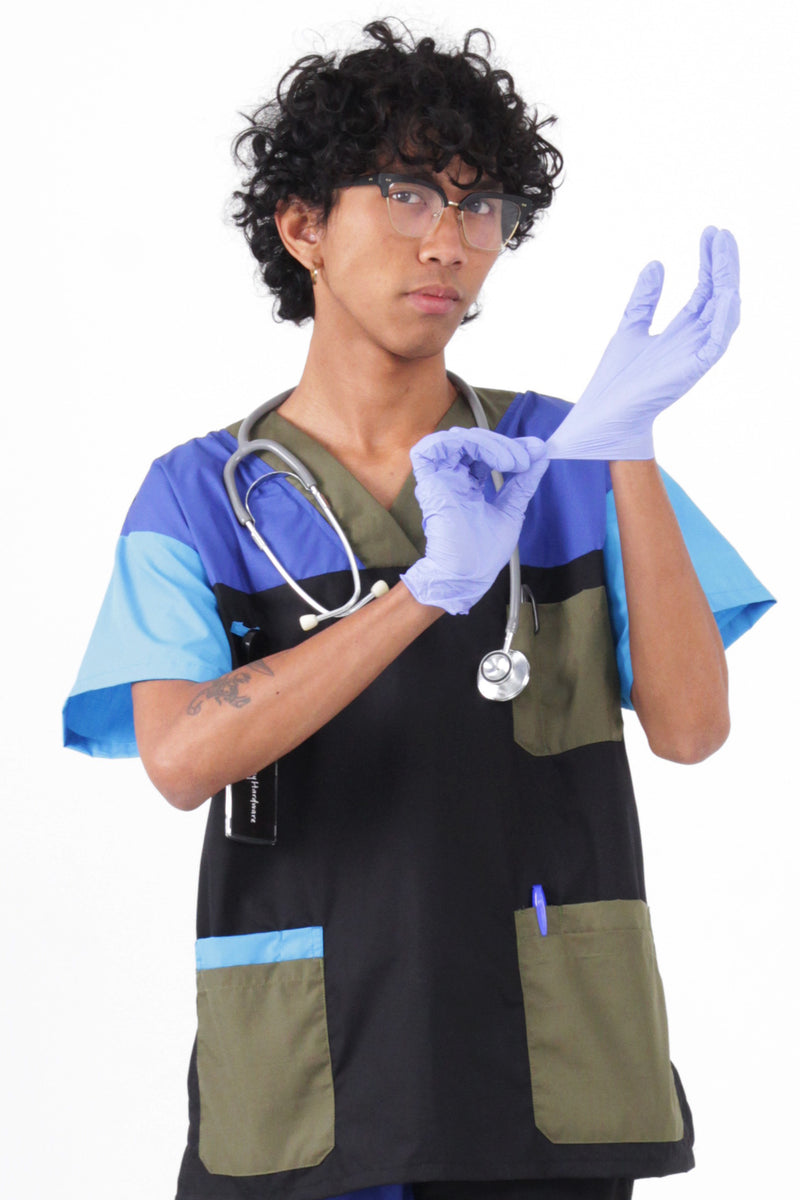 SCRUBS TOP - BLUE BLOCKS