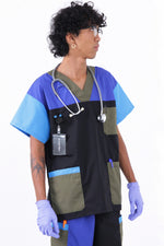 SCRUBS TOP - BLUE BLOCKS