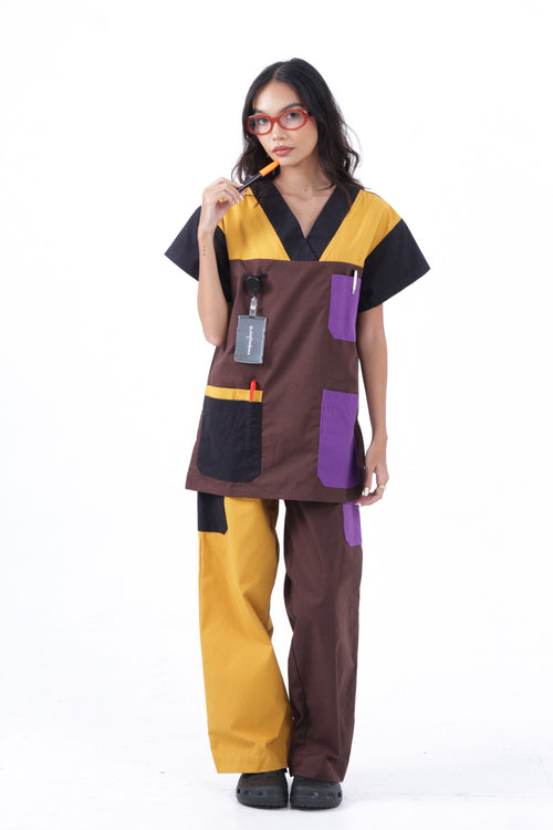 SCRUBS PANTS - MUSTARD BLOCKS